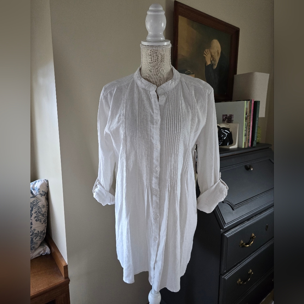 New Cynthia Rowley Womens M Linen Blend Tunic White Top